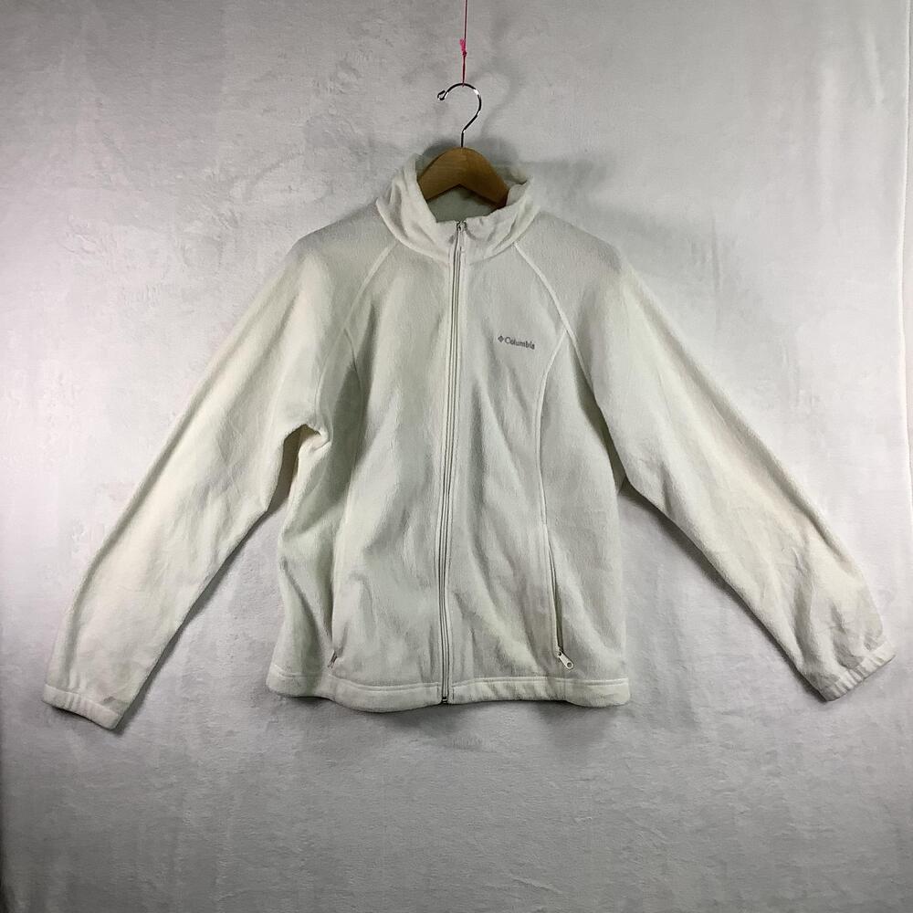 Columbia Fleece Jacket Womens XL White Full Zip Soft Lightweight Coat Outdoor